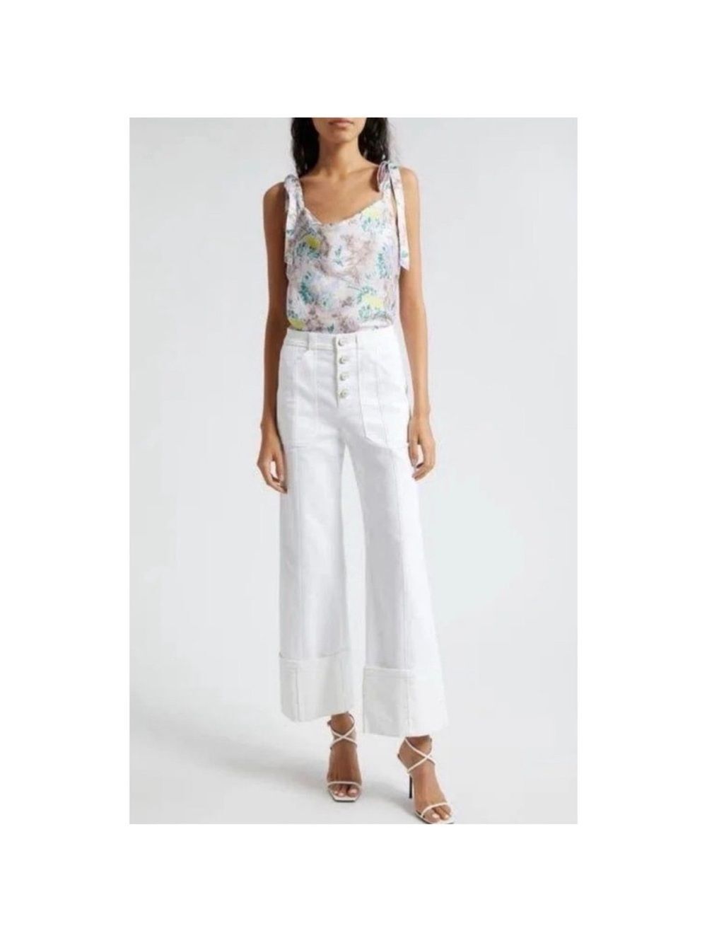 Cinq À Sept Womens Light Washed Floral Tied Marta Cami $265